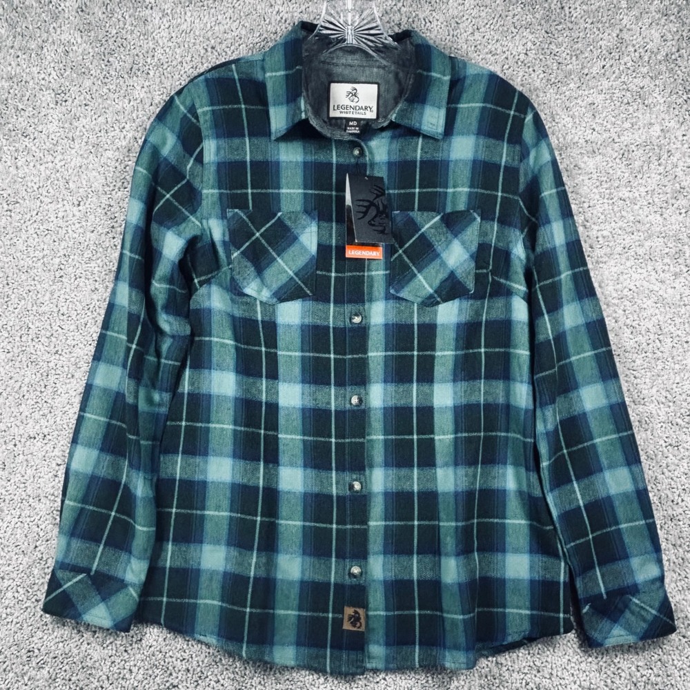 Legendary Whitetails Womens Cottage Escape Flannel Shirt Rain Blue Plaid MD 6435